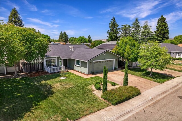 13 Avante Way, Chico, CA 95973 - ranch-style home with driveway, an attached garage, roof with shingles, and roof mounted solar panels