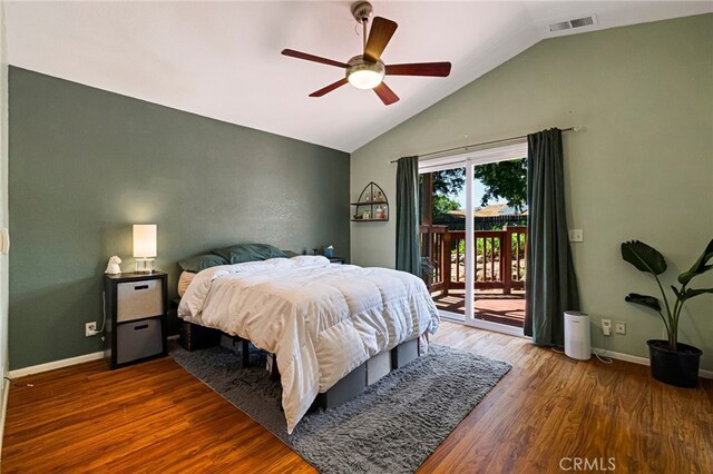 13 Avante Way, Chico, CA 95973 - bedroom with vaulted ceiling, access to exterior, wood finished floors, baseboards, and ceiling fan