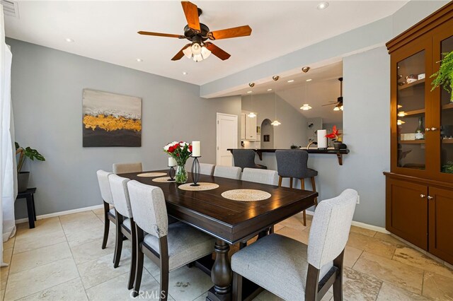 13 Avante Way, Chico, CA 95973 - dining room with ceiling fan, baseboards, lofted ceiling, and recessed lighting