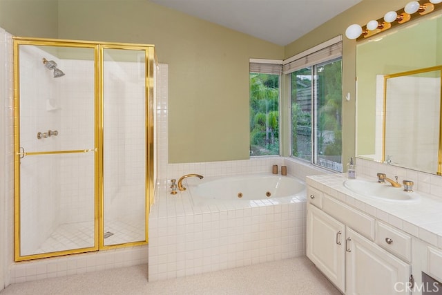 17910 Montague Ct, Granada Hills, CA 91344 - full bath featuring vanity, a whirlpool tub, and a stall shower