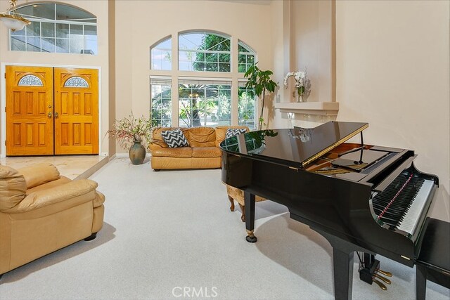 17910 Montague Ct, Granada Hills, CA 91344 - sitting room featuring a high ceiling and carpet floors