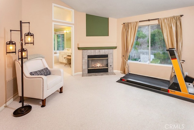 17910 Montague Ct, Granada Hills, CA 91344 - living area with a tile fireplace, carpet flooring, and baseboards