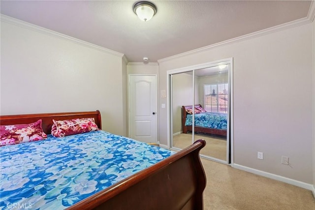 7538 N Erie Ave, Fresno, CA 93722 - bedroom with light colored carpet, ornamental molding, and a closet