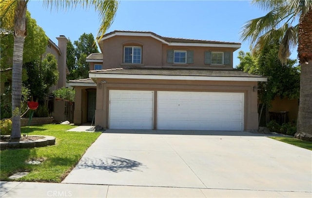 29429 Masters Dr, Murrieta, CA 92563 - traditional-style house with stucco siding, an attached garage, concrete driveway, a front yard, and a tiled roof