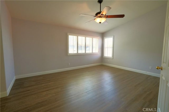 29429 Masters Dr, Murrieta, CA 92563 - spare room featuring vaulted ceiling, wood finished floors, a ceiling fan, and baseboards