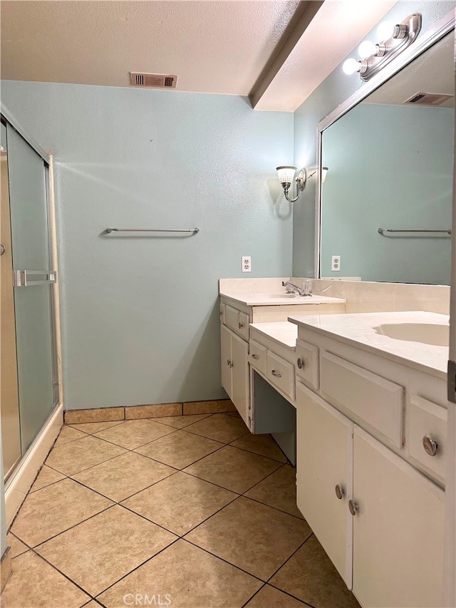 2582 Buchanan Ct, Perris, CA 92571 - bathroom featuring vanity, tile patterned flooring, and a shower stall