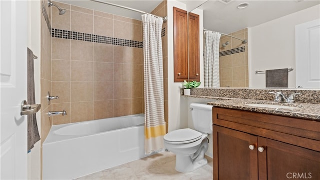 2123 Scholarship, Irvine, CA 92612 - bathroom with shower / bath combo with shower curtain, toilet, vanity, and tile patterned floors