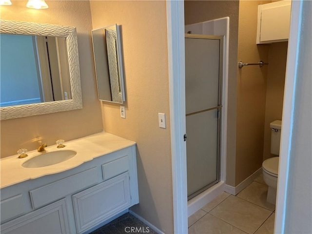 7950 Gardenia, Rancho Cucamonga, CA 91701 - full bathroom with toilet, vanity, a shower stall, and tile patterned flooring