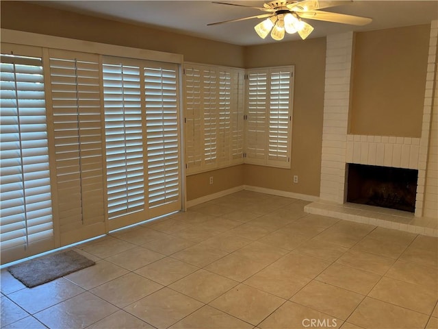 7950 Gardenia, Rancho Cucamonga, CA 91701 - unfurnished living room with ceiling fan, tile patterned floors, baseboards, and a fireplace