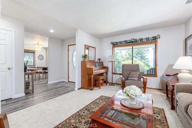 12355 Santa Ana Rd, Atascadero, CA 93422 - carpeted living room with baseboards, plenty of natural light, recessed lighting, and wood finished floors