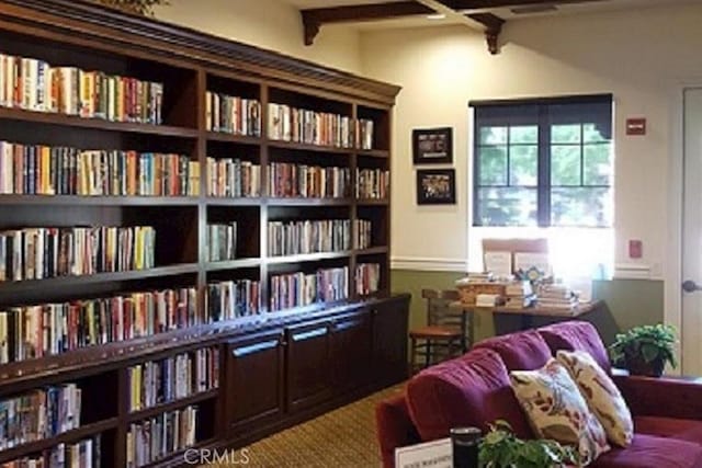 211 Furyk Way, Hemet, CA 92545 - sitting room with wall of books and beam ceiling