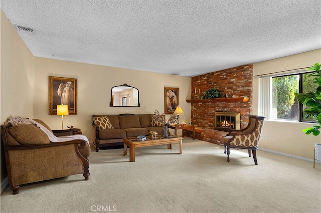 2380 Peppertree Ln, Riverside, CA 92506 - carpeted living room with a textured ceiling and a fireplace