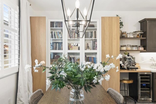 1836 Mesquite, Oceanside, CA 92056 - dining room with wine cooler and a chandelier