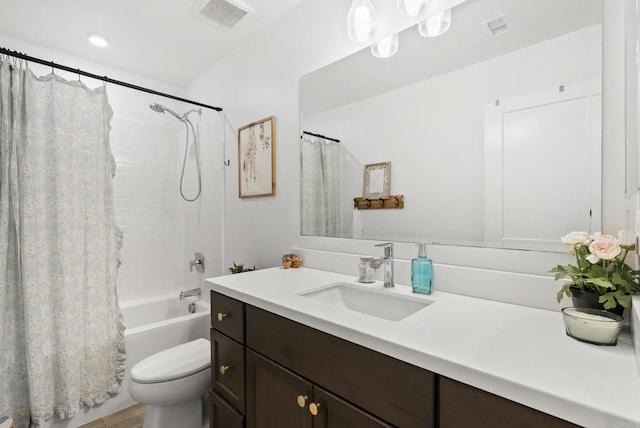 1836 Mesquite, Oceanside, CA 92056 - bathroom featuring vanity, shower / bathtub combination with curtain, and toilet