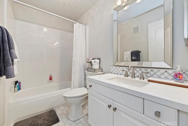 1 Sorrento Ct, Newport Coast, CA 92657 - bathroom featuring vanity, shower / tub combo, toilet, and tasteful backsplash