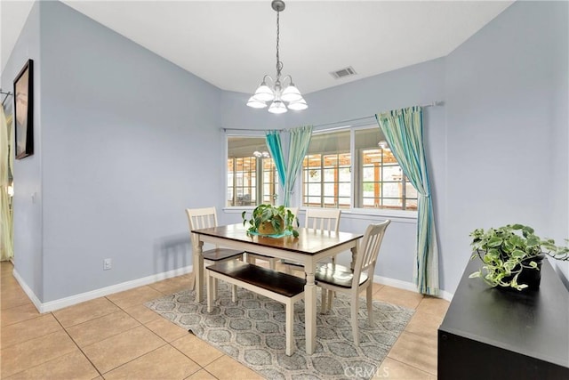 1679 Desert Front Rd, Wrightwood, CA 92397 - dining area featuring light tile patterned floors, a chandelier, and baseboards