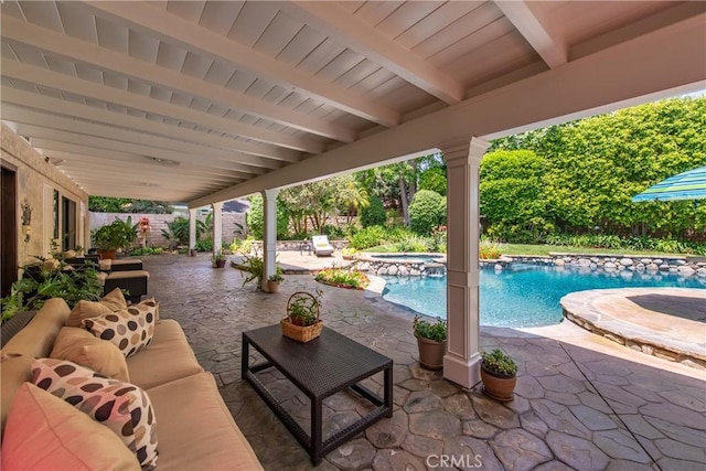 19043 Citronia St, Northridge, CA 91324 - view of patio featuring a pool with connected hot tub and an outdoor hangout area