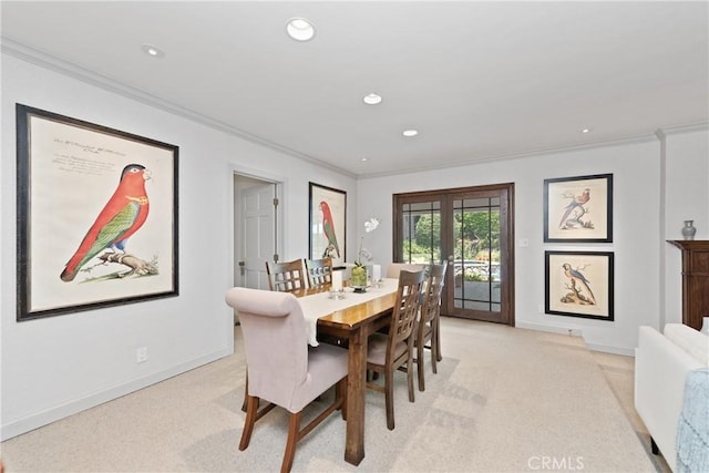19043 Citronia St, Northridge, CA 91324 - dining space featuring crown molding, light carpet, and recessed lighting