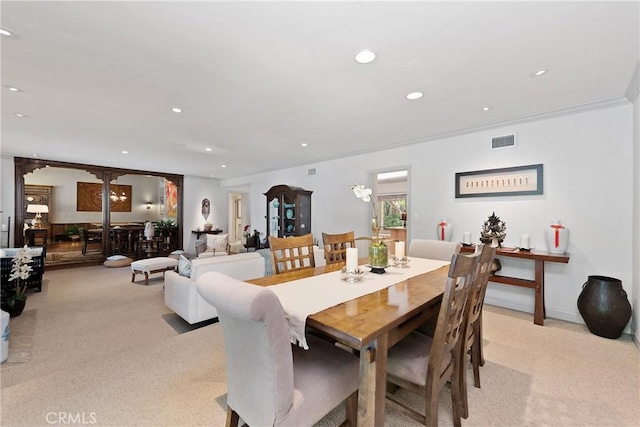 19043 Citronia St, Northridge, CA 91324 - dining area featuring light colored carpet, recessed lighting, and crown molding