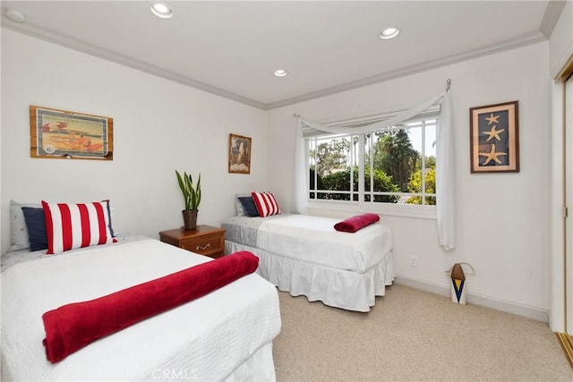 19043 Citronia St, Northridge, CA 91324 - bedroom featuring crown molding, light carpet, and recessed lighting