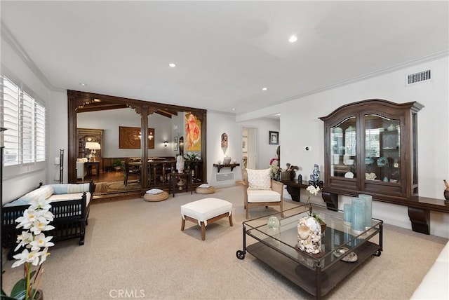 19043 Citronia St, Northridge, CA 91324 - carpeted living room with recessed lighting and crown molding