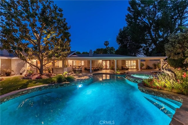 19043 Citronia St, Northridge, CA 91324 - view of swimming pool featuring a patio, french doors, and a pool with connected hot tub