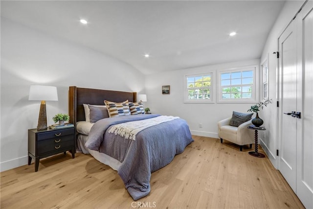 1035 Medford Rd, Pasadena, CA 91107 - bedroom with vaulted ceiling, light wood-style flooring, and recessed lighting