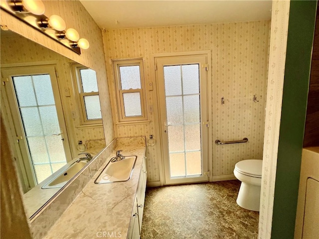 33042 Palo Alto St, Dana Point, CA 92629 - bathroom featuring wallpapered walls, vanity, toilet, and baseboards