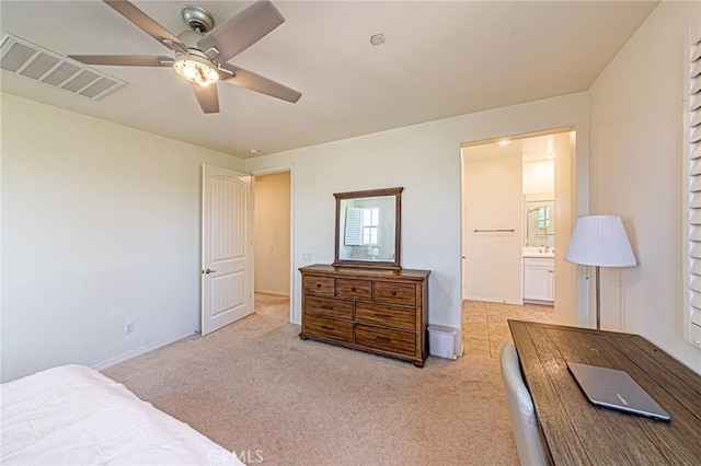 24207 Via Perla, Valencia, CA 91354 - bedroom featuring carpet, baseboards, ensuite bathroom, a ceiling fan, and a sink
