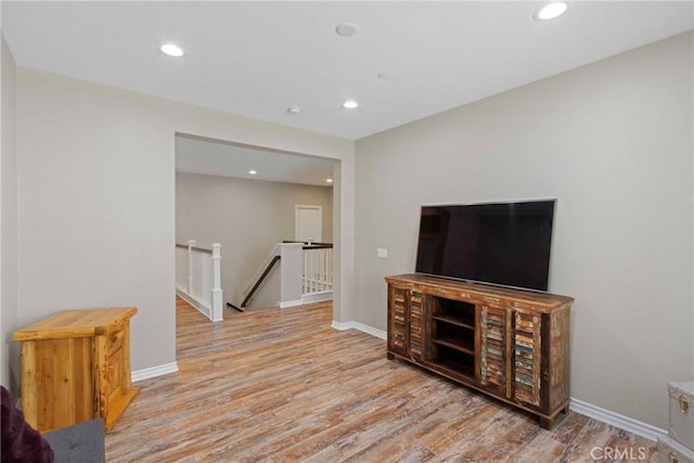 45976 Camino Rubi, Temecula, CA 92592 - living area with an upstairs landing, wood finished floors, recessed lighting, and baseboards