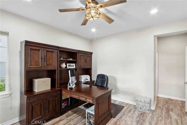 45976 Camino Rubi, Temecula, CA 92592 - office space with ceiling fan, light wood-type flooring, baseboards, and recessed lighting