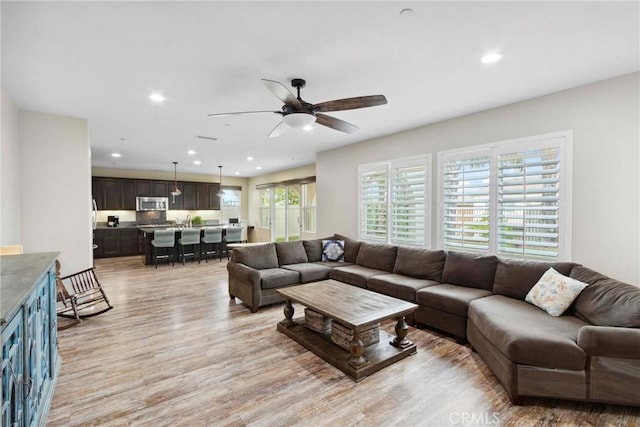 45976 Camino Rubi, Temecula, CA 92592 - living area featuring ceiling fan, light wood-style flooring, and recessed lighting