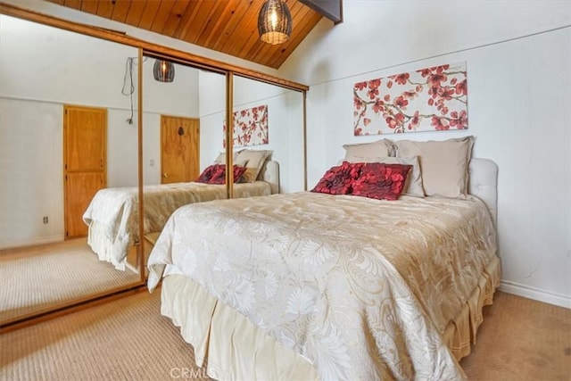 1954 Nob Hill Dr, Running Springs, CA 92382 - carpeted bedroom featuring wood ceiling, a closet, and baseboards