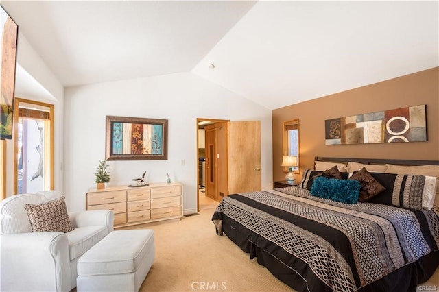 1954 Nob Hill Dr, Running Springs, CA 92382 - bedroom with lofted ceiling and light carpet