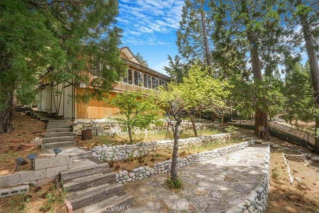 1954 Nob Hill Dr, Running Springs, CA 92382 - view of yard featuring stairs and a patio