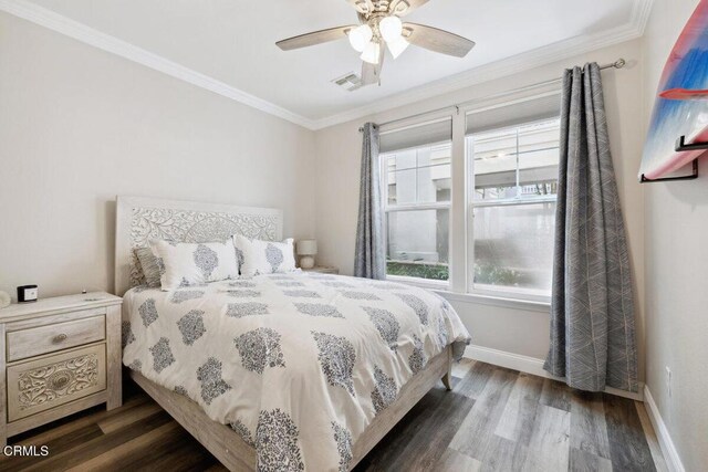1503 Windshore Way, Oxnard, CA 93035 - bedroom with crown molding, wood finished floors, baseboards, and ceiling fan