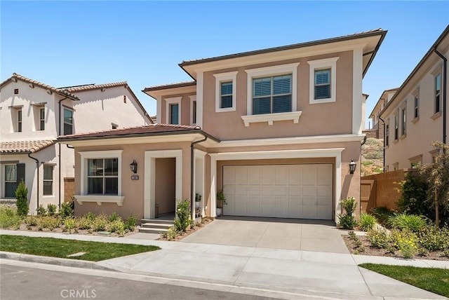 106 Bright Star, Irvine, CA 92618 - view of front of house featuring stucco siding, an attached garage, driveway, and a tiled roof