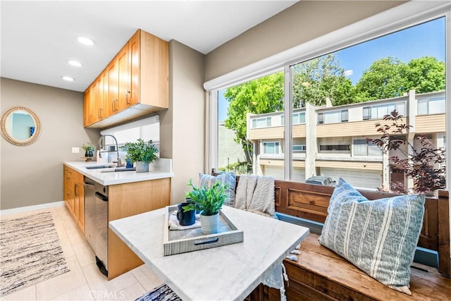 18743 Club Ln, Huntington Beach, CA 92648 - dining space with baseboards, recessed lighting, and light tile patterned floors