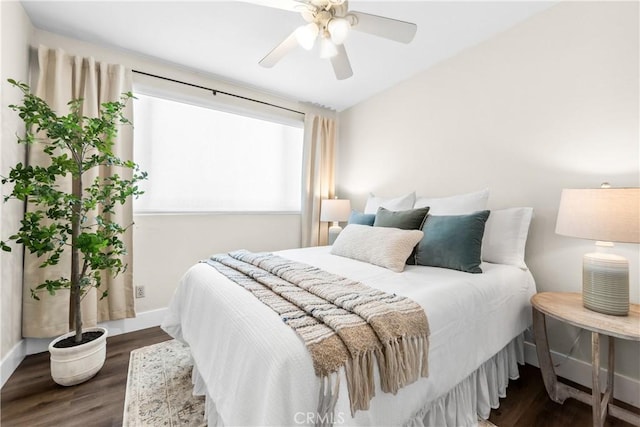 18743 Club Ln, Huntington Beach, CA 92648 - bedroom featuring baseboards, wood finished floors, and a ceiling fan