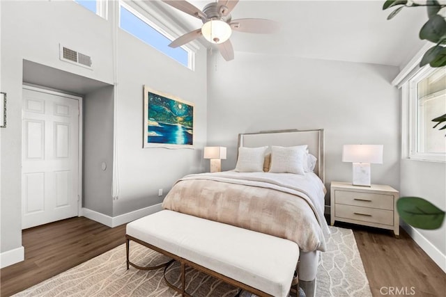 18743 Club Ln, Huntington Beach, CA 92648 - bedroom featuring baseboards, wood finished floors, and ceiling fan