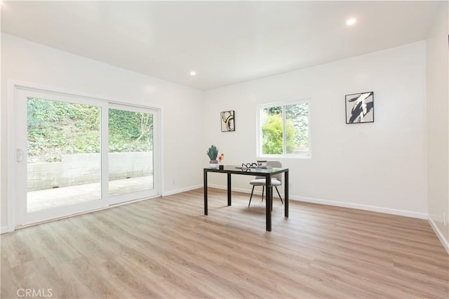 14879 Jadestone Dr, Sherman Oaks, CA 91403 - unfurnished office featuring light wood-type flooring, baseboards, and recessed lighting
