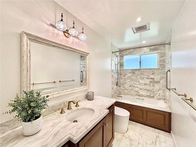 14879 Jadestone Dr, Sherman Oaks, CA 91403 - full bathroom with vanity, shower / bathtub combination, toilet, and marble finish floors
