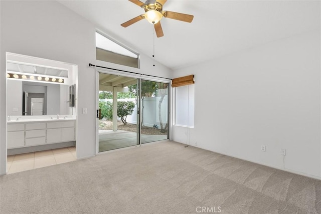 28265 Valombrosa Dr, Menifee, CA 92584 - unfurnished bedroom featuring access to outside, carpet floors, ensuite bathroom, a ceiling fan, and a sink