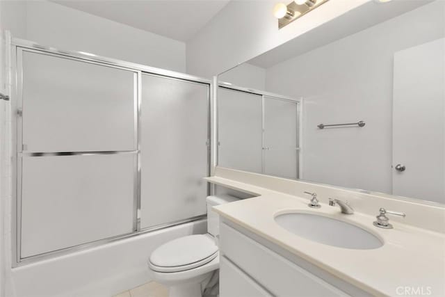 28265 Valombrosa Dr, Menifee, CA 92584 - full bath featuring vanity, toilet, enclosed tub / shower combo, and tile patterned floors