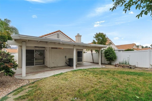 28265 Valombrosa Dr, Menifee, CA 92584 - rear view of property featuring a patio, stucco siding, central AC, and a chimney