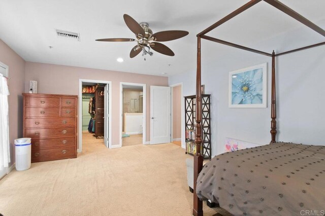 5441 Pennsylvania Ln, La Mesa, CA 91942 - bedroom featuring light carpet, a spacious closet, baseboards, ensuite bathroom, and a ceiling fan