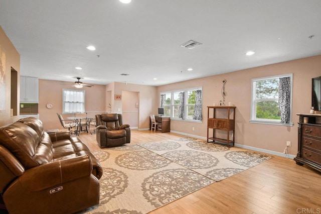 5441 Pennsylvania Ln, La Mesa, CA 91942 - living room featuring light wood-style floors, ceiling fan, recessed lighting, and baseboards