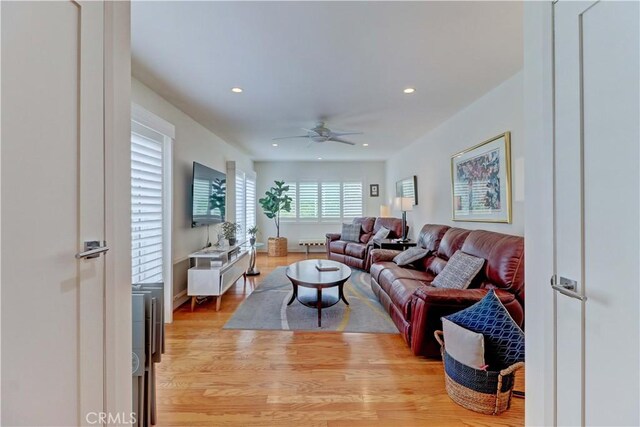 3521 Bahia Blanca W Unit C, Laguna Woods, CA 92637 - living room featuring ceiling fan, light wood-type flooring, and recessed lighting