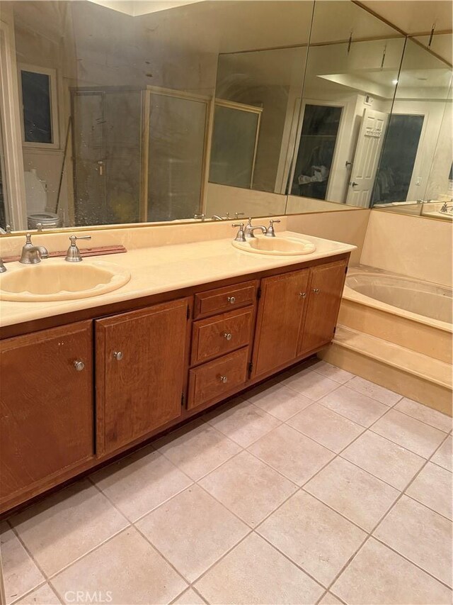 1808 Via Entrada, Rowland Heights, CA 91748 - bathroom with double vanity, tile patterned floors, a bath, and a shower stall
