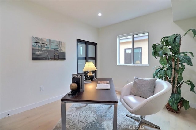 4850 Buchanan, Los Angeles, CA 90042 - home office with baseboards, wood finished floors, and recessed lighting